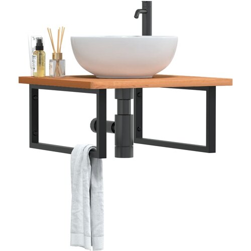 vidaXL Stenska polica za umivalnik jeklo in trdna bukovina Cene