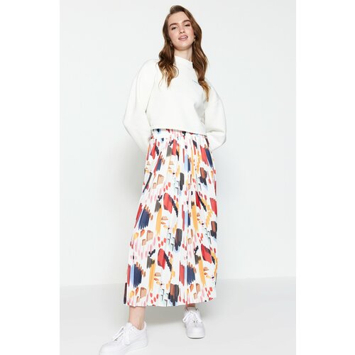 Trendyol Multicolored Wide Pleated High Waist Knitted Skirt Slike