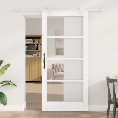 vidaXL Komplet drsnih vrat z opremo Bela 93x202 cm Masivni les Bor, Notranja vrata s steklom 'ORKDAL'Bela 93x202x4 cm Cene