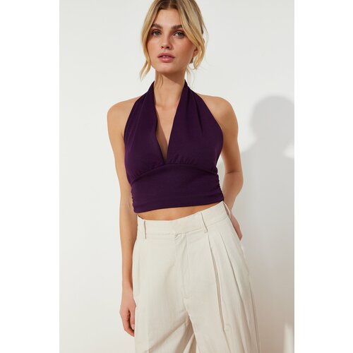 Trendyol Purple Barbell Neck Fitted Crop Knitted Blouse Slike