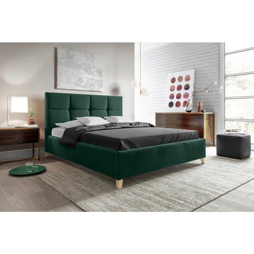 CARRYHOME OBLAZINJENA POSTELJA 160 cm x 220 cm , tekstil temno zelena Slike