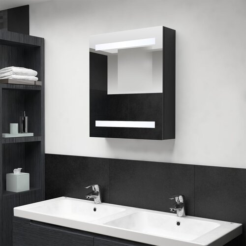 VidaXL LED kopalni&amp;scaron;ka omarica z ogledalom črna 50x14x60 cm Slike