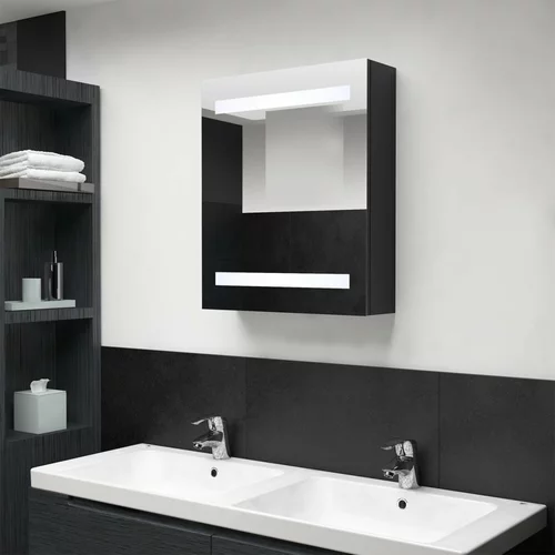 vidaXL LED kopalniška omarica z ogledalom črna 50x14x60 cm