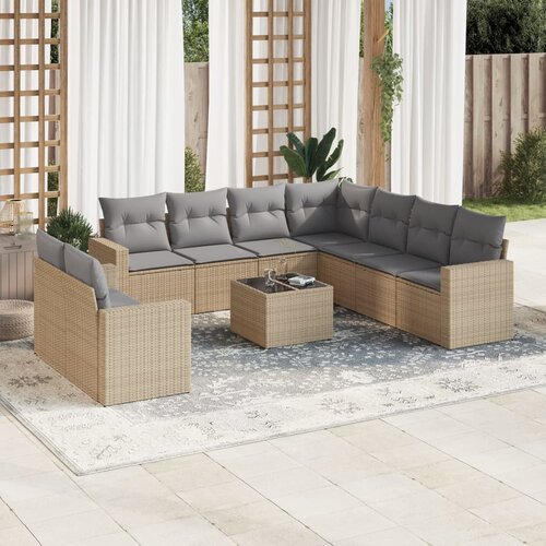 vidaXL 10-dijelni set vrtnih sofa s jastucima bež od poliratana Cene