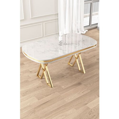 Hanah home Zae - White Marble, Gold White MarbleGold Dining Table Cene