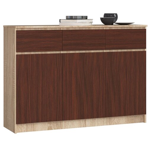 AKORD Komoda, 3 Vrata In 3 Predali, Hrast Sonoma/Wenge, (5000332303) Cene