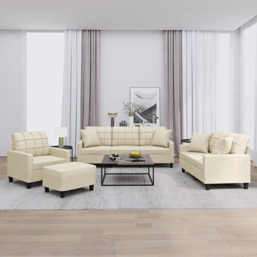  4-dijelni set sofa s jastucima krem od umjetne kože Slike