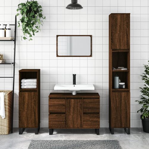 The Living Store Kopalniška omarica rjavi hrast 30x30x100 cm inženirski les - Kopalniška Omarica, (21436920) Cene