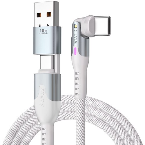 STATIK PowerPivot Pro rotating 2-in-1 USB-C Cable White 2m Slike