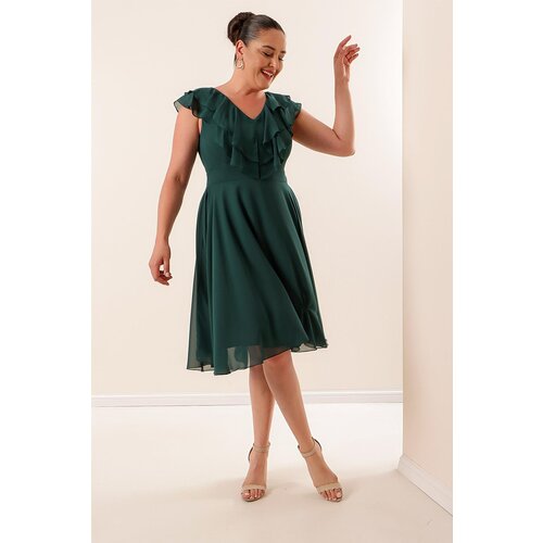 By Saygı Collar Flounced Chiffon Plus Size Dress Cene