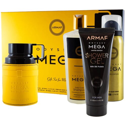 Armaf Odyssey Mega 100ml EDP + 100ml Shower Gel + 50ml Body Spray + 250ml Shampoo / Unisex Gift Set Slike