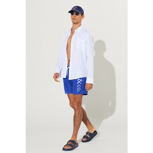 AC&Co / Altınyıldız Classics Men's Navy Blue Standard Fit Normal Cut Pocket Quick Dry Patterned Marine Shorts Cene