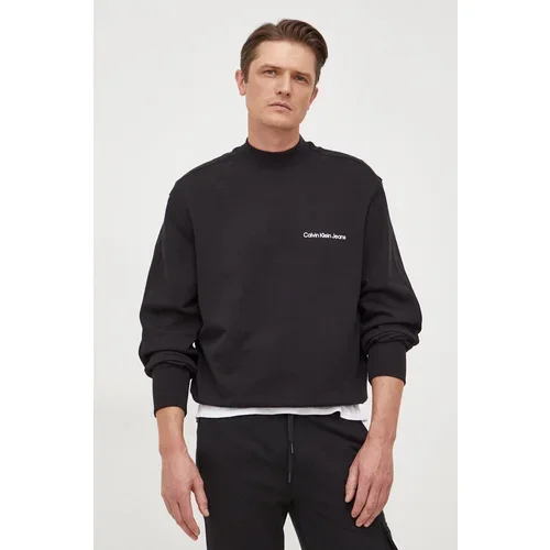 Calvin Klein Jeans Bombažen pulover moška, črna barva