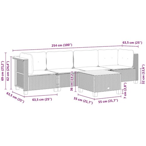  5-dijelni vrtni set sofa s jastucima bež od poliratana 55 x 55 x 36 cm Slike