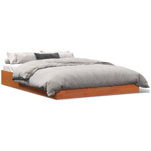 VidaXL Posteljni okvir vo&amp;scaron;čeno rjav 140x190 cm trdna borovina Slike