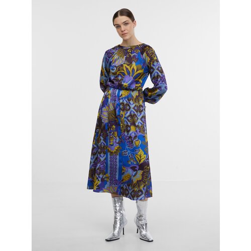 Orsay Blue Women's Patterned Satin Midi Dress - Women's Cene