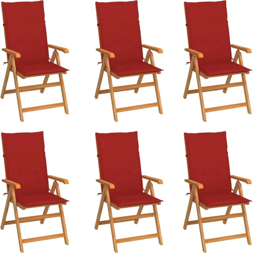 vidaXL vrtne stolice s crvenim jastucima 6 kom od masivne tikovine