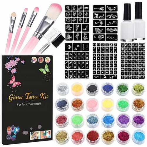 Dexxer glitter tattoo komplet za izdelavo ble&amp;scaron;čečih tatujev 120 &amp;scaron;ablon WSZ-036 Slike