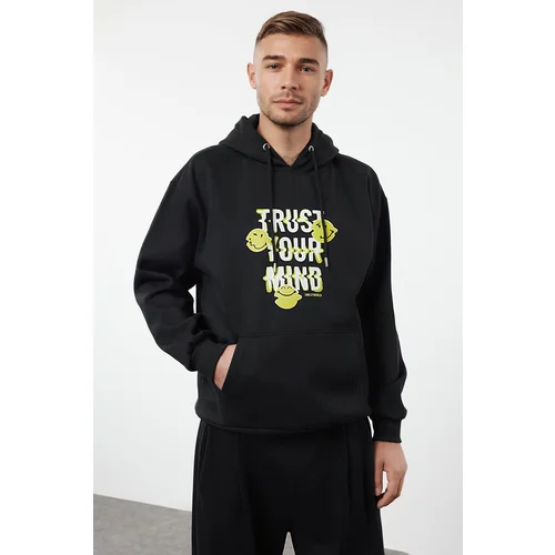 Trendyol Black Smiley Bachelor Unisex Oversize/Wide Cut Sweatshirt