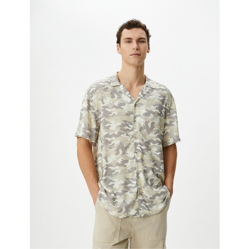 Koton Camouflage Printed Shirt Short Sleeve Turn-down Collar Viscose Fabric Slike