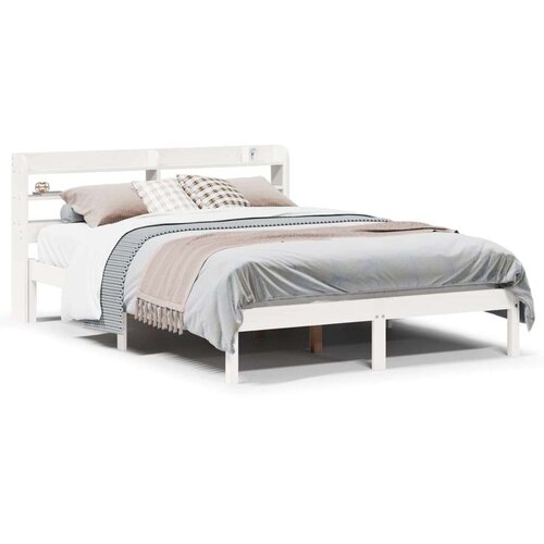 VidaXL Okvir kreveta bez madraca bijeli 140 x 190 cm masivna borovina Slike