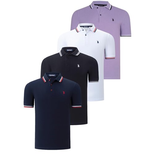 Dewberry QUAD SET T8594 MENS T-SHIRT-BLACK-WHITE-NAVY BLUE-LILAC Slike