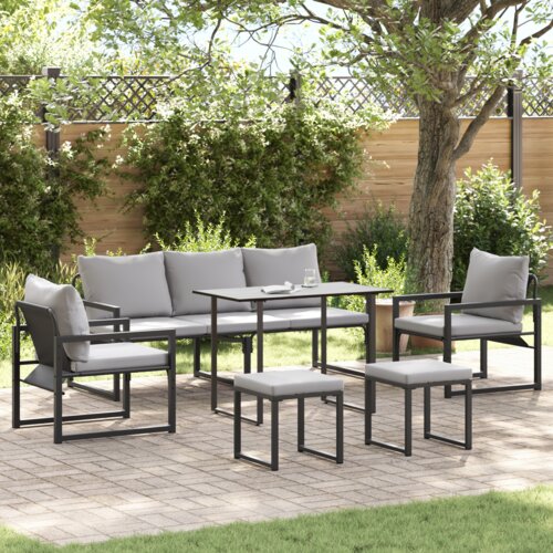 VidaXL Vrtna sedežna garnitura 6 pcs Črna 61 x 72,5 x 71 cm Jeklo Slike