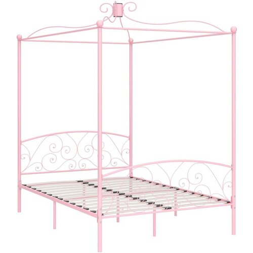 VidaXL okvir za krevet s nadstre&amp;scaron;nicom ružičasti metalni 140 x 200 cm Slike