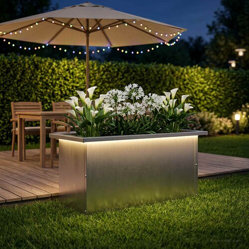  Vrtna posuda za sadnju s LED svjetlom Srebrna 30 x 60 x 30 cm Slike