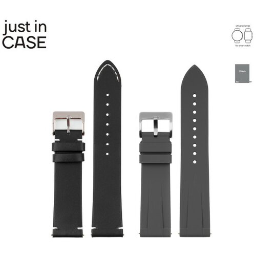 Just In Case 2u1 narukvica 22mm crna koža + siva silikon Slike