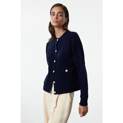 Trendyol Navy Blue Crew Neck Knitwear Cardigan