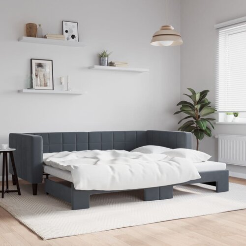 vidaXL Izvlečna dnevna postelja temno siva 90x190 cm žamet Cene