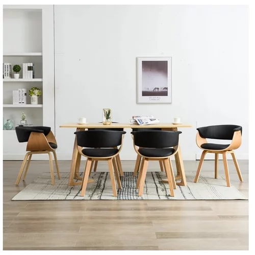  Jedilni stoli 6 kosov črni ukrivljen les in umetno usnje