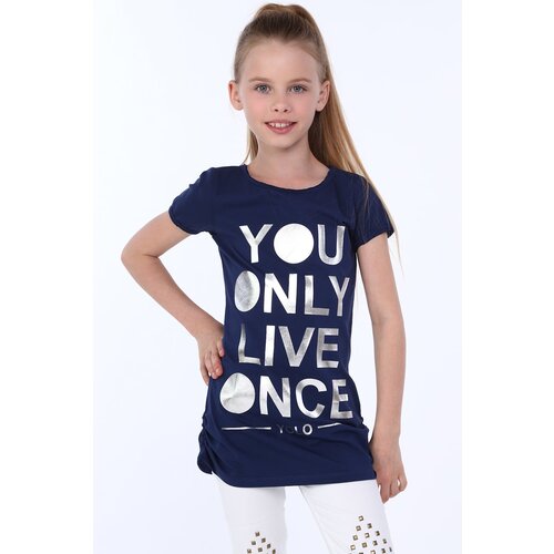 Fasardi Girls&amp;#039; T-shirt with silver navy blue lettering Slike