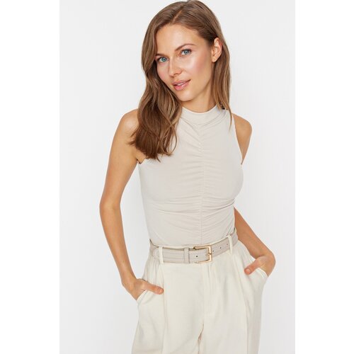 Trendyol Stone Shirring Detail, Flexible Knitted Body with Snap fastener Slike