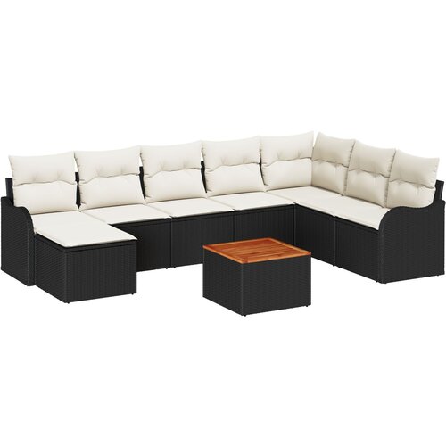 VidaXL 9 dijelni vrtni sofa set s jastučićima Crni poly ratan akacija, 2-sjedna vrtna sofa s jastučićima Crni poly ratan Slike