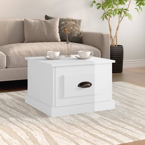 VidaXL Klubska mizica visok sijaj bela 50x50x35 cm inženirski les Slike