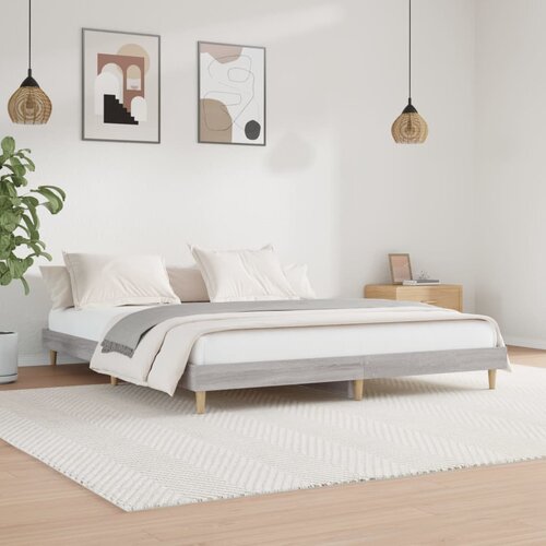  Kreveta siva boja hrasta 140 x 200 cm konstruirano drvo Slike