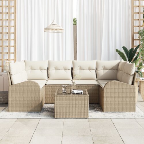 VidaXL set vrtnih sofa s jastučićima bež poli ratan Slike