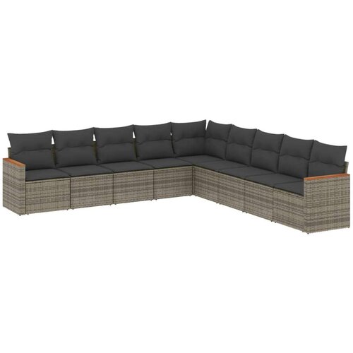 VidaXL 9-dijelni set vrtnih sofa od poliratana s jastucima sivi Slike