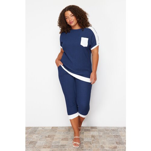 Trendyol Curve Navy Blue Knitted Plus Size Two Piece Set Slike