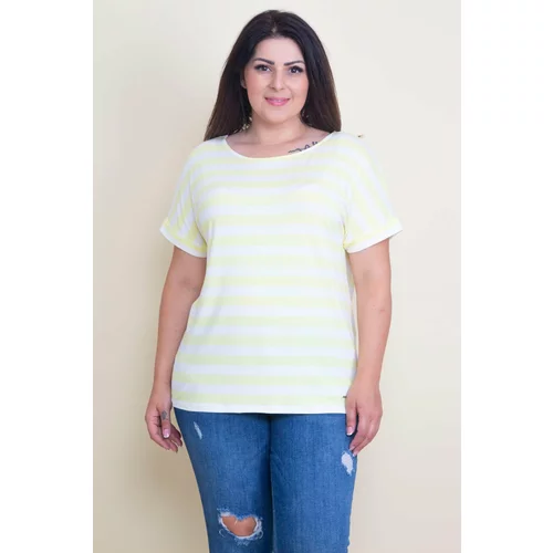 Şans Women's Plus Size Yellow Striped Low Sleeve Viscose Blouse