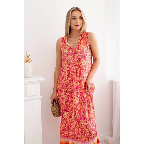 Kesi Viscose dress with a tie-down neckline in fuchsia Slike