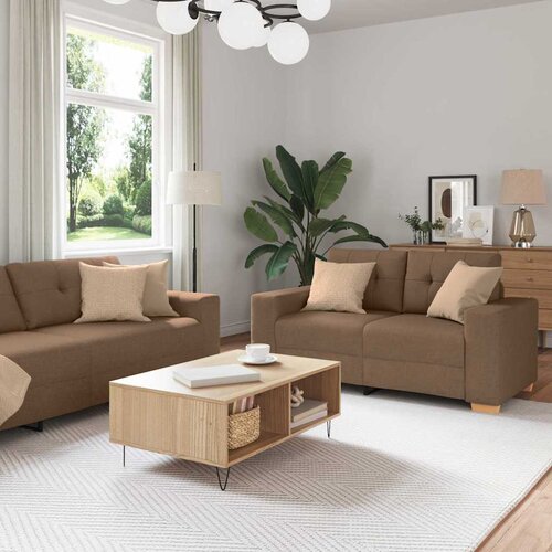 SOFA 3 pcs Smeđa 221 x 80 x 80 cm Platnasta tkanina Slike
