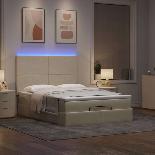  Otomanski krevet s madracem i LED krem 140x190 cm tkanine Slike