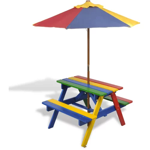 vidaXL Otroška piknik miza s klopmi in senčnikom večbarven les, (20625534)
