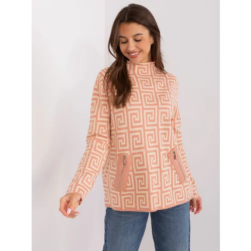 Fashion Hunters Peach-beige women's sweater with zippers