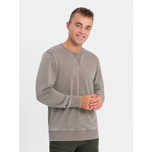 Ombre Washed men's sweatshirt with decorative stitching at the neckline - beige