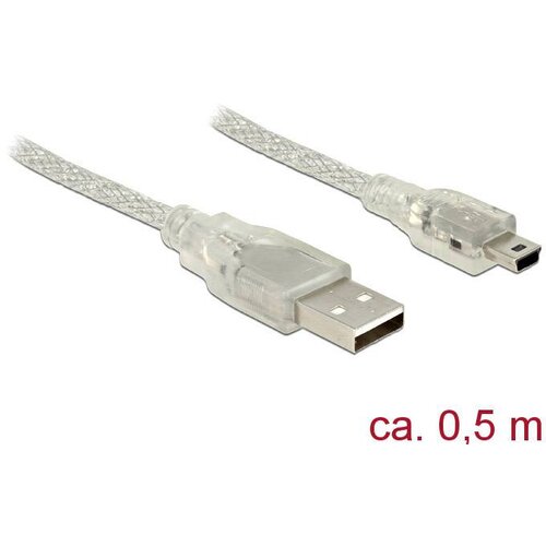 Delock USB kabel USB 2.0 USB-A vtič\, USB-mini-B vtič 0.50 m transparentna s feritnim jedrom 83904, (20416650) Cene