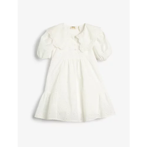 Koton Dress Wide Baby Collar Elastic Short Balloon Sleeve Cotton